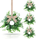4 Pcs Mini Spring Wreaths Boxwood Table Centerpieces Green Pillars Candle Rings Wreaths 9 Inch Wreath for Cabinets Farmhouse Wreath with Ribbon for Front Door Porch Wall Window Decoration