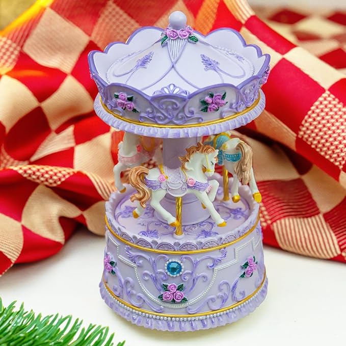 Handcrafted Carousel Music Box with Colorful Lights,Vintage Horse Musical Figurine,for Home Décor,Christmas Valentine's Day Birthday Gifts for Girls,Friends,Kids,Plays Canon in D Tune