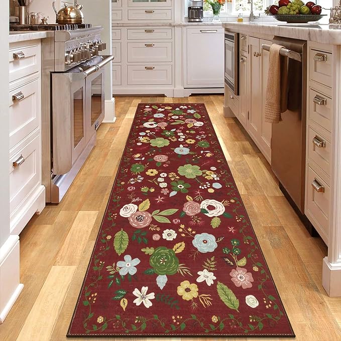 U'Artlines Red Christmas Runner Rug for Hallways,2'6" x 8'Colorful Floral Carpet Soft Non Slip Washable Floor Carpet Runners for Entryway Laundry Room Bathroom (Red)