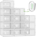 Shoe Storage, 12 Pack Shoe Organizer for Closet, Shoe Boxes Clear Plastic Stackable Shoe Containers with Lids for Size 10