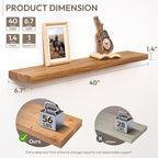 Marsmiles 40 inch Floating Shelves for Wall Solid Elm Wood Wall Mounted Shelves|Rustic Long Floating Shelves with Invisible Bracket for Bathroom Living Room Kitchen|Natural, 1 Pack