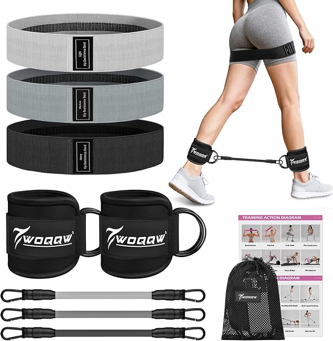 WOQQW Resistance Bands Set - Ankle Resistance Bands with Cuffs for Legs & Glute Workout, Fabric Booty Bands for Women, Home Gym Exercise Equipment for Hip, Pilates, Fitness, Yoga, Physical Therapy