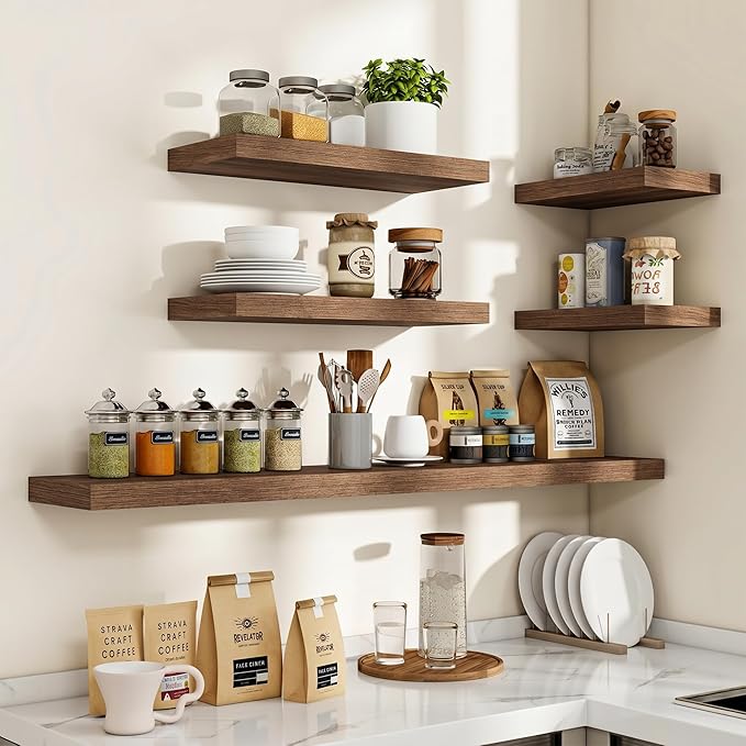 Acovy 55 Inch Floating Shelves, 55"x9.25"x1.5" Inch Deep Floating Shelves for Wall, Wooden Shelves for Bathroom, Bedroom, Living Room, Walnut,1 Piece