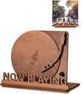 BS-VOG Now Playing Vinyl Record Stand, Tabletop Wooden Record Holder, Now Spinning Vinyl Stand Storage for Albums Magazine, Vintage Album Display Organizer Rack for LP Enthusiast