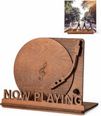 BS-VOG Now Playing Vinyl Record Stand, Tabletop Wooden Record Holder, Now Spinning Vinyl Stand Storage for Albums Magazine, Vintage Album Display Organizer Rack for LP Enthusiast