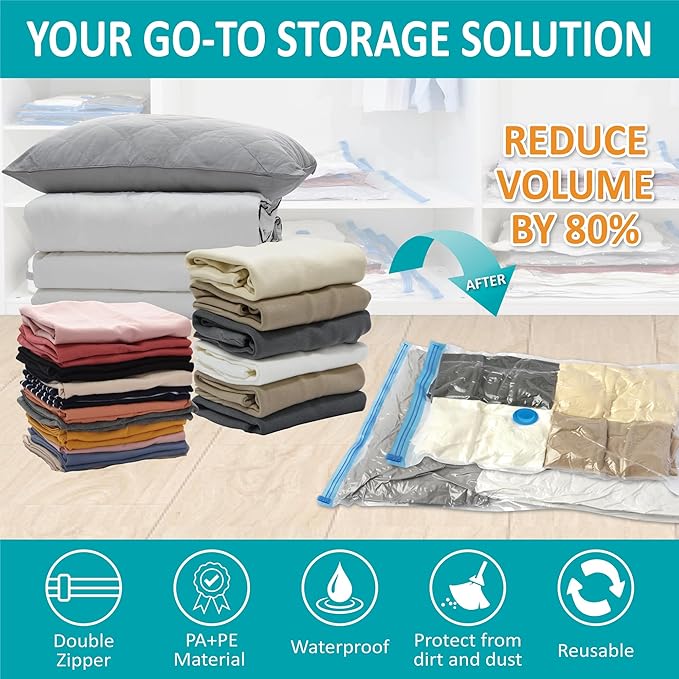 Cozy Essential Vacuum Storage Bags, Compression Space Saver Bags for Clothes, Comforters, Blankets, Pillow, Bedding, Sealer Clothing Storage,35 Combo