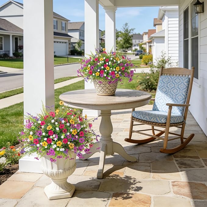 Artificial Fake Flowers for Outdoor Decoration 12 PCS Faux Silk Daisy Flowers for Outdoor Planters Fern Boxwood Monkey Grass UV Resistant for Outside Home Porch Patio Planter Decor