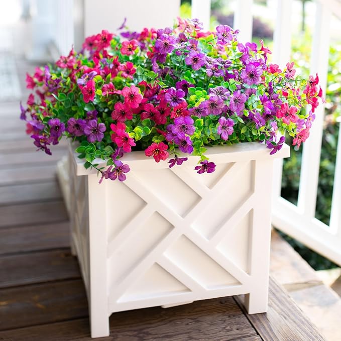 Artificial Flowers for Outdoors Daisy 12 Bundles for Home Decoration, Faux Flower Fake Plants Outside Decoration with Eucalyptus UV Resistant for Planter Porch Patio Yard Garden