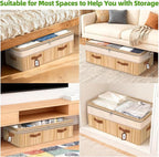 Livole 3 Pack Bamboo Under Bed Storage, 6-10 inches Height Adjustable Underbed Storage Containers, 92L XXXL Large Under Bed Storage Bins with Clear Lid & Label for Clothes, Blankets, Sweater, Shoes
