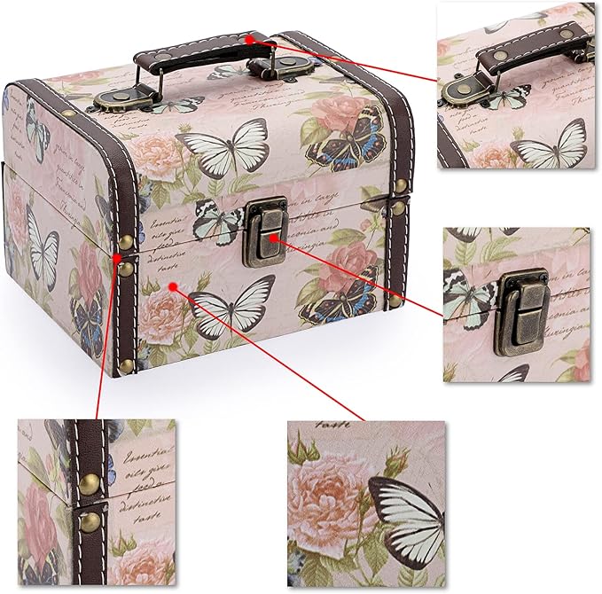 ELLDOO Butterfly Treasure Chest Box, Wooden + PU Leather Storage Decorative Box for Jewelry Trinkets, Keepsakes box for Girls Women Gifts