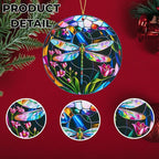 Dragonfly Christmas Ornaments Round Stained Glass Effect Acrylic Dragonfly Ornament for Tree Hanging, Christmas Theme Gift Set for Gifts Lovers, Ornament Wall Art, Thanksgiving Gift