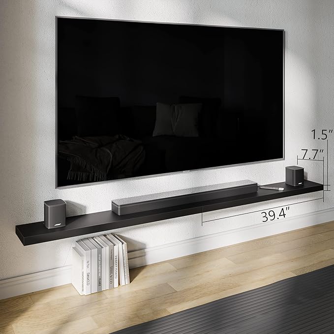 BAMEOS Floating Shelves,40 x 8 Floating Wall Shelves – Extra-Wide Display Shelf with Invisible Brackets, Set of 2 | Accent Décor Shelf for Bedroom, Living Room, Home Office & Salon Display Black