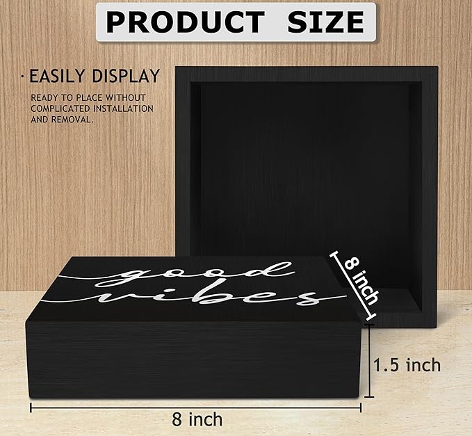 SRADMO Black and White Wood Box Sign Desk Decor, Inspirational Desk Decor Wooden Block Box Sign Decoration For Home Office Shelf Table, 8x8 Inches