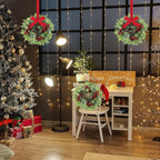8 Pcs 9 Inch Christmas Artificial Wreaths for Kitchen Cabinet Norfolk Pine Garland with Red Berries Pinecones Wreaths Swags Snowy Pine Candle Rings Holder for Christmas Decorations Table Centerpiece
