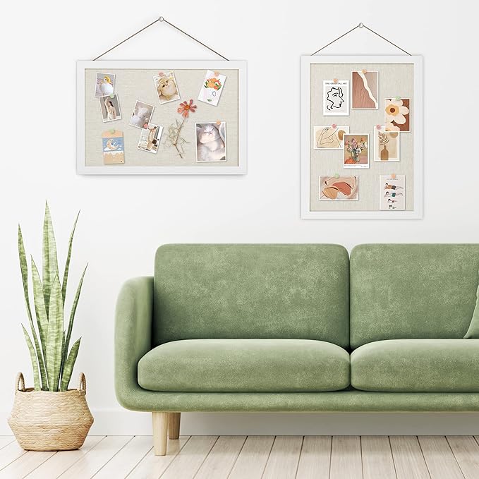 AKTOP 2-Pack Cork Board Bulletin Board 16x11 inch, Small Framed Corkboard with Linen for Wall, Hanging Pin Board Picture Board for Home Office Decor, Cute Vision Board with 25 Pushpins (Vintage White)
