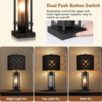 Modern Table Lamp Set of 2, Nightstand Lamps with Black Grid Shade, Bedside Lamps with USB A+C Charging Ports, Decorative Table Lamp, Square Base, Desk Lamps for Living Room, Bedroom, 2 Bulbs Included
