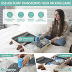 Cozy Essential Travel Vacuum Storage Bags with Rechargeable Cordless Electric Pump, Space Saver Bags for Luggage, Suitcase, Carry-On, for Clothes, Blankets, Comforters, Pillows, 8 Combo
