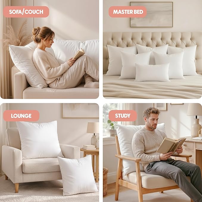Utopia Bedding 28x28 Pillow Inserts, Set of 2, White – Indoor Decorative Throw Pillows for Bed, Sofa & Couch – Soft, Supportive & Fluffy Cushion Inserts