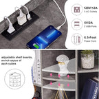 VECELO Corner Cube Shelf with USB Ports & Outlets, Modern Corner Toy Storage Rack with Adjustable Shlef, Wooden Display Bookshelf Bookcase for Living Room, Bedroom, Dining Room, Kitchen, Gray