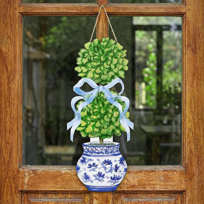 RattanView 1 Pcs Large Size Chinoiserie Bonsai Door Hanger Rustic Topiary Wooden Sign Front Door Home Wreath Ornament for Farmhouse Indoor Outdoor Yard Porch Welcome Decor(Classic,27.16 x 11.81 in)