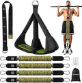 Pull Up Assistance Bands with Foot Support Pedal - Upgraded Heavy Duty Resistance Bands Adjustable Weight/Height with 80Lbs Bands&Measured Strap for Strength Training Home Gym