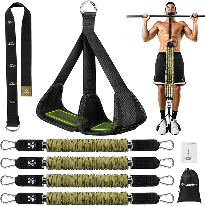 Pull Up Assistance Bands with Foot Support Pedal - Upgraded Heavy Duty Resistance Bands Adjustable Weight/Height with 80Lbs Bands&Measured Strap for Strength Training Home Gym