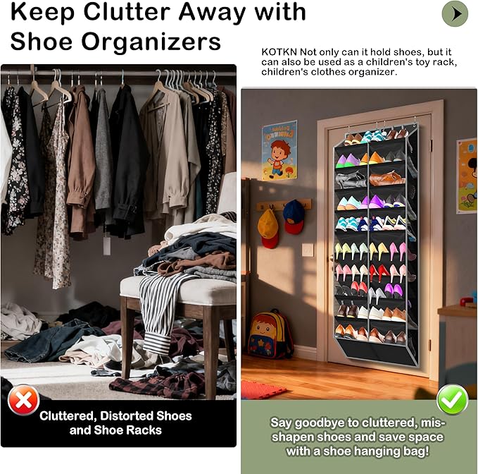 10-Tier Over the Door Shoe Organizer, 20 Pockets Holds 20-30 Pairs, Heavy-Duty Oxford Fabric with Hexagon Mesh for Boots & Sneakers-Black