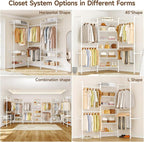 L3 Industrial Pipe Closet Organizer System, Wall Mounted Clothes Rack Clothing Racks with 4 Telescopic Rods & 6 Shelves , Heavy Duty Closet System in Wardrobe Closet (White)