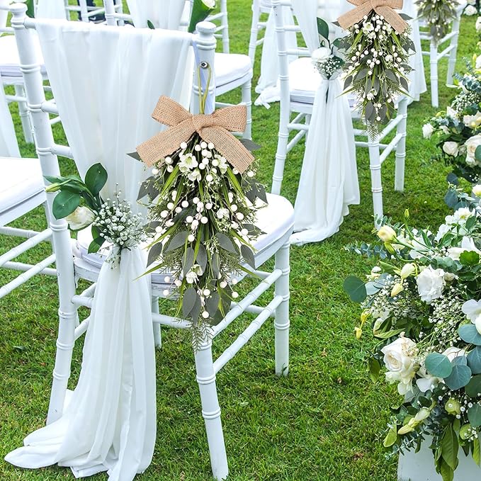 2 Pcs 24" Artificial White Flower Teardrop Wreaths Swag Spring Summer Berries Swags Wreath White Floral Hanging Wreaths for Kitchen Cabinet Doors Window Wall Wedding Party Home Decor