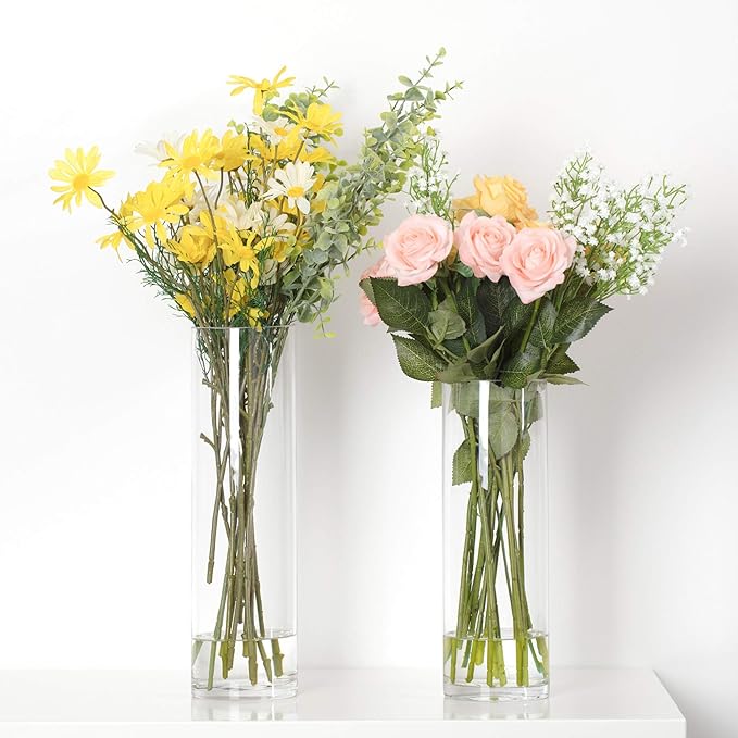WGV Cylinder Vase, Diameter 5", Height 16", Clear Glass Floral Planter Container, Tall Centerpiece Arrangement for Wedding Party Event Home Office Decor, 1 Piece