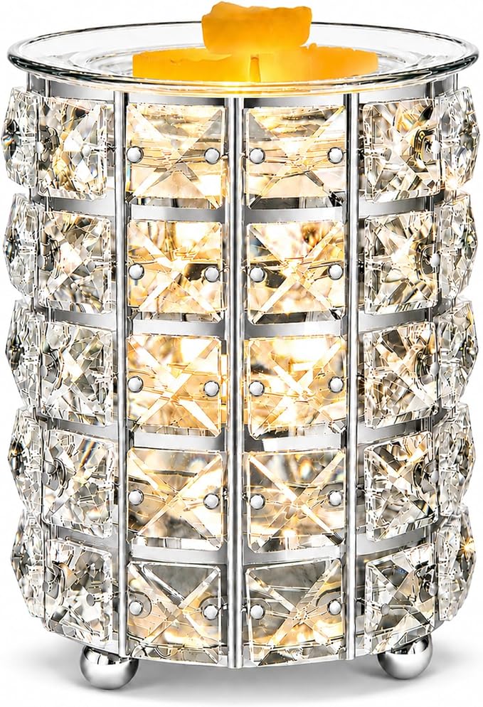 Wrought Iron Crystal Wax Melt Warmer Electric Oil Burner Wax Melt For Home, Kitchen, Living Room, Bedroom, SPA(Silver)