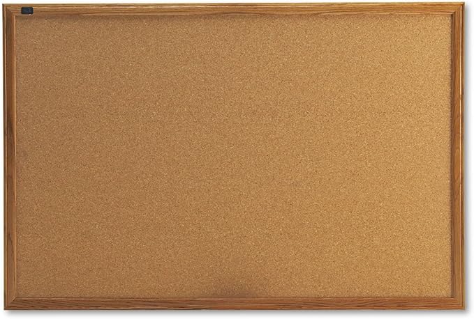 Quartet Cork Bulletin Board 36"W x 24"H Pin Board, Oak Finish Frame (303)