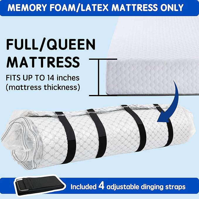 Storage Master Vacuum Storage Bag for Queen Full Size Mattress - Ideal for Memory Foam and Latex Up to 14 Inches - Designed for Easy Moving, Shipping and Storing with Straps (QUEEN/FULL)