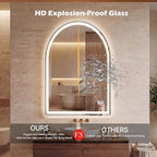 Sweetcrispy 24“x 36” LED Bathroom Backlit Mirror with Lights, Arched Vanity Mirrors with Anti-Fog, Dimmable, 3-Color Light, Memory Function, Tempered Glass
