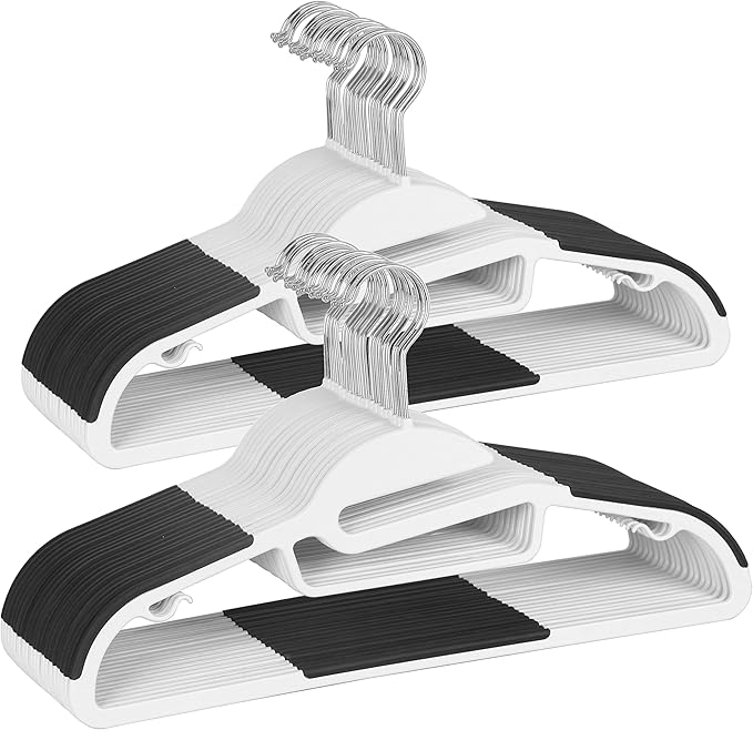 Finnhomy 50 Pack Plastic Hangers, Heavy Duty Clothes Hangers with Non-Slip Pads, Space Saving Easy Slide Organizer for Bedroom Closet, Great for Shirts, Pants, White