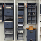 Household Essentials Hanging Narrow Cotton Blend and Plastic Closet Organizer with 10 Storage Shelves, Denim