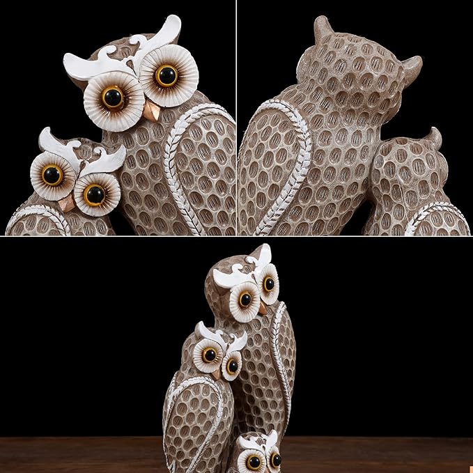 Cute Family of Three owl Figurines Home Décor Owl Statues Décor for Shelf Gifts Decoration for Birds Lovers Home,Office, Bookself
