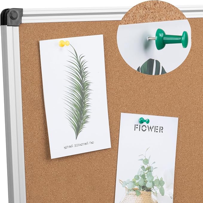 Extra Large Cork Bulletin Board 60" X 48", Foldable Notice Pin Board for Wall, Silver Aluminum Framed 5'x4' Corkboard, Wall Mounted Noticeboard with 36 Push Pins for School, Home & Office