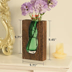 Wood and Glass Inlay Vases Farmhouse Wooden Glass Flower Vase Solid Wood Glass Vase Home Decor Vases for Centerpiece (9.45 Inches)