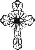 RELY+ Black Wall Cross 14X10 Inch Living Room Décor Outdoor Crucifix Wall Décor Metal Wall Art Decorative Hanging Iron Wrought Wall Décor Crosses for Rustic Indoor Home Valentine's Day Decorations