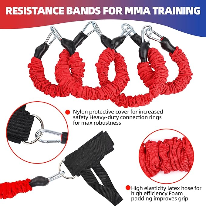 Boxing Resistance Bands Set for Boxing MMA Martial Arts Training Equipment, 150lbs Exercise Bands with Cuffs & Belt, Workout Band for Resistance Training Enhance Explosive Power/Speed/Agility