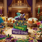 Lineshading 4 Pcs Mardi Gras Decorations Mardi Gras Table Centerpieces Wooden Truck Purple Golden Green Carnival Tiered Tray Decor Truck Block Signs for Masquerade Party Home Office Carnival Decor