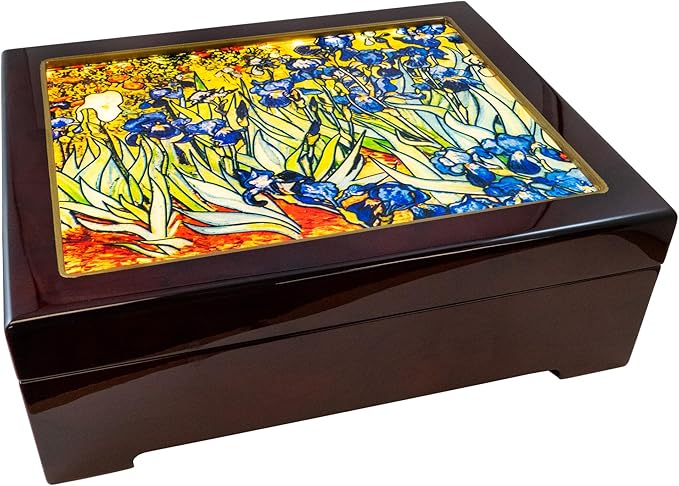 Illuminated Van Gogh Iris Flower Music Box by The San Francisco Music Box