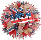 Patriotic Wreath for Front Door, 24 inch 4th of July Decorations with Red White Blue USA Tags for 250th Anniversary American Independence Day Memorial Day Decor