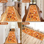 U'Artlines 2'6" x 8' Fall Boho Runner Rug for Hallways Kitchen Colorful Floral Soft Non Slip Washable Floor Carpet Runners for Entryway Laundry Room Bathroom Orange