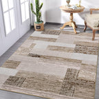 FlyDOIT Modern Geometric Patchwork Area Rug, 9x12 Beige Large Rugs for Living Room, Rockwood Collection Indoor Rugs for Bedroom, Throw Carpet Floor Decor for Entryway Dining Room Office Nursery