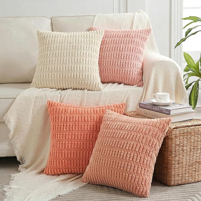 Fancy Homi 4 Packs Decorative Throw Pillow Covers for Living Room Couch Bed, Modern Farmhouse Boho Home Décor Accent Cushion Case, 24" x 24", Pink Series