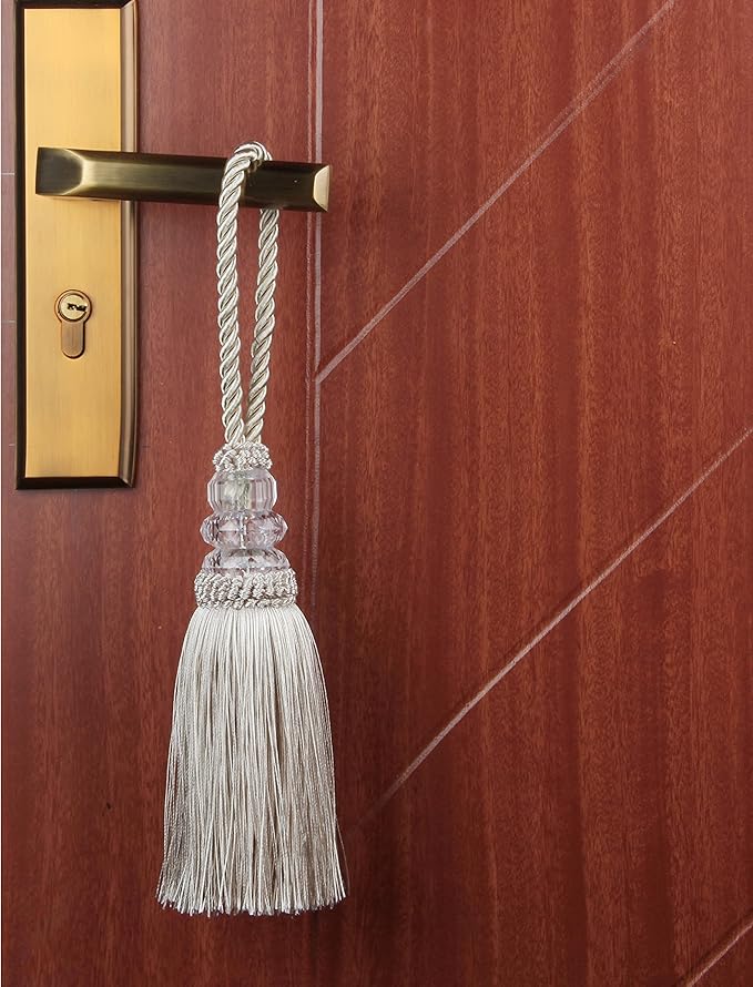 2 Pack Gold and Silver Tassels with Loops, Large Handmade Tassel Craft, DIY Accessories for Home Decoration (Beige, 2)