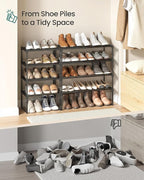 SONGMICS Shoe Rack, 4-Tier Shoe Organizer, Metal Storage Shelf, Upright or Upside Down, for 5-10 Pairs, Stackable, for Entryway, 11.8 x 16.7 x 28.2 Inches, Black ULSA004B01