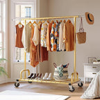Raybee Heavy Duty Clothes Rack, Gold Clothing Racks for Hanging Heavy Clothes 200+, Rolling Clothing Rack Load 530 LBS, Extendable & Adjustable Portable Commercial Garment Rack with Wheels, Gold